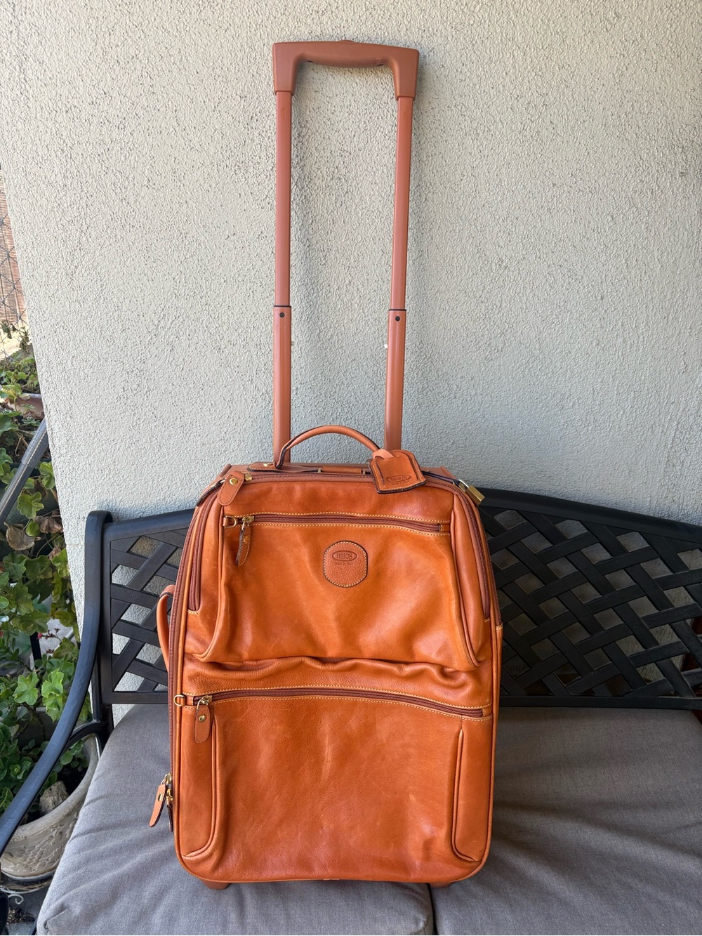 BRICS Luggage Cognac Leather 21" Wheeled Suitcase Vintage Made in Italy Trolley
